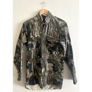 Vintage Camouflage Camo Chamois Western Long-sleeve Buttondown Shirt Men's Small